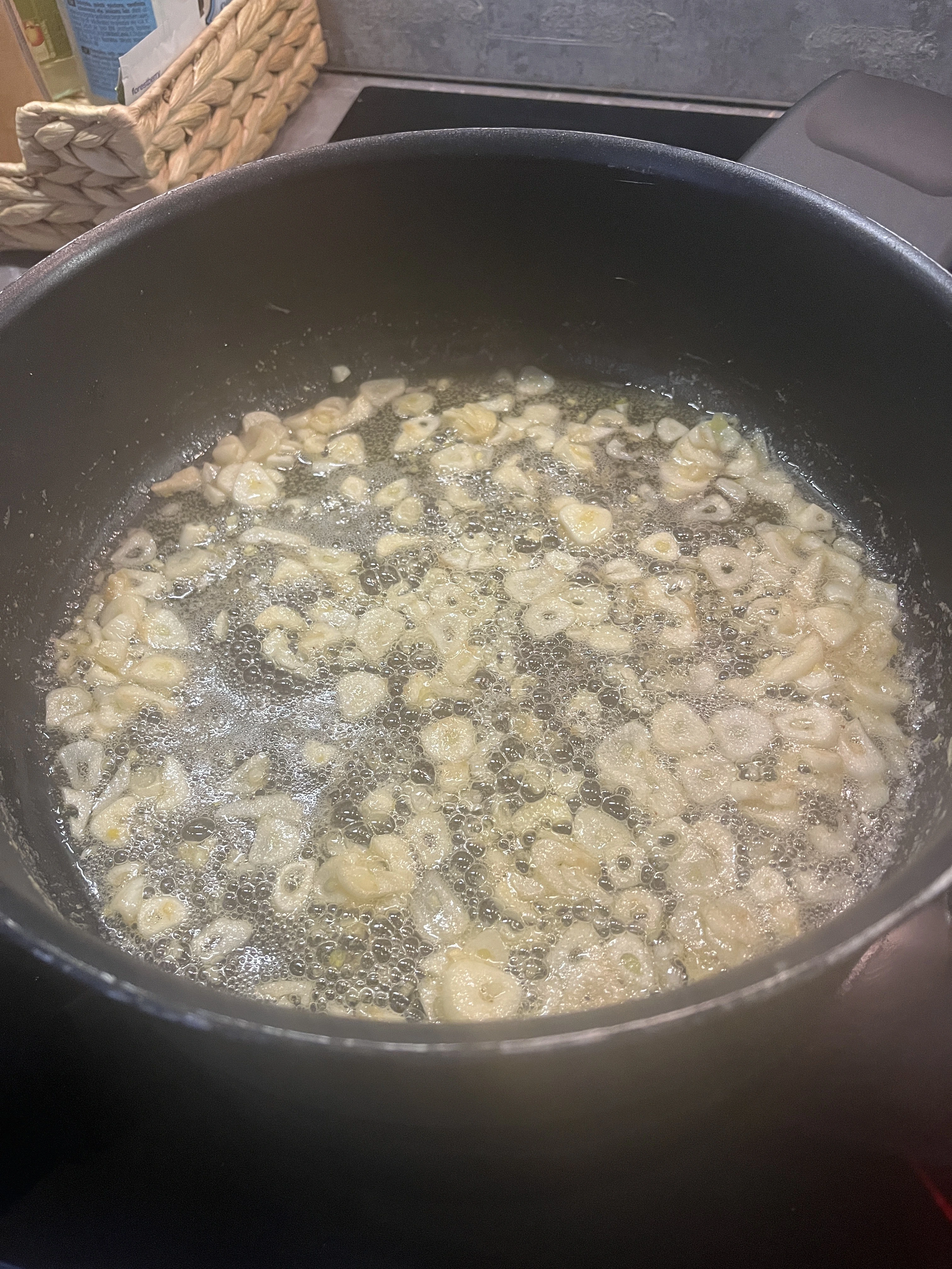 Garlic sizzling in butter